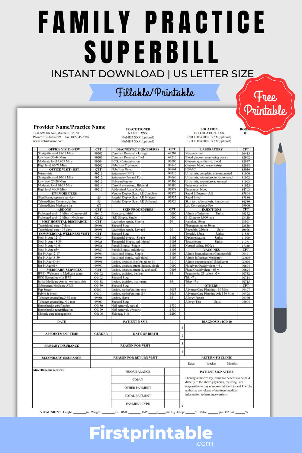 Free Printable Family Practice Medicine Superbill Template 2023 Download