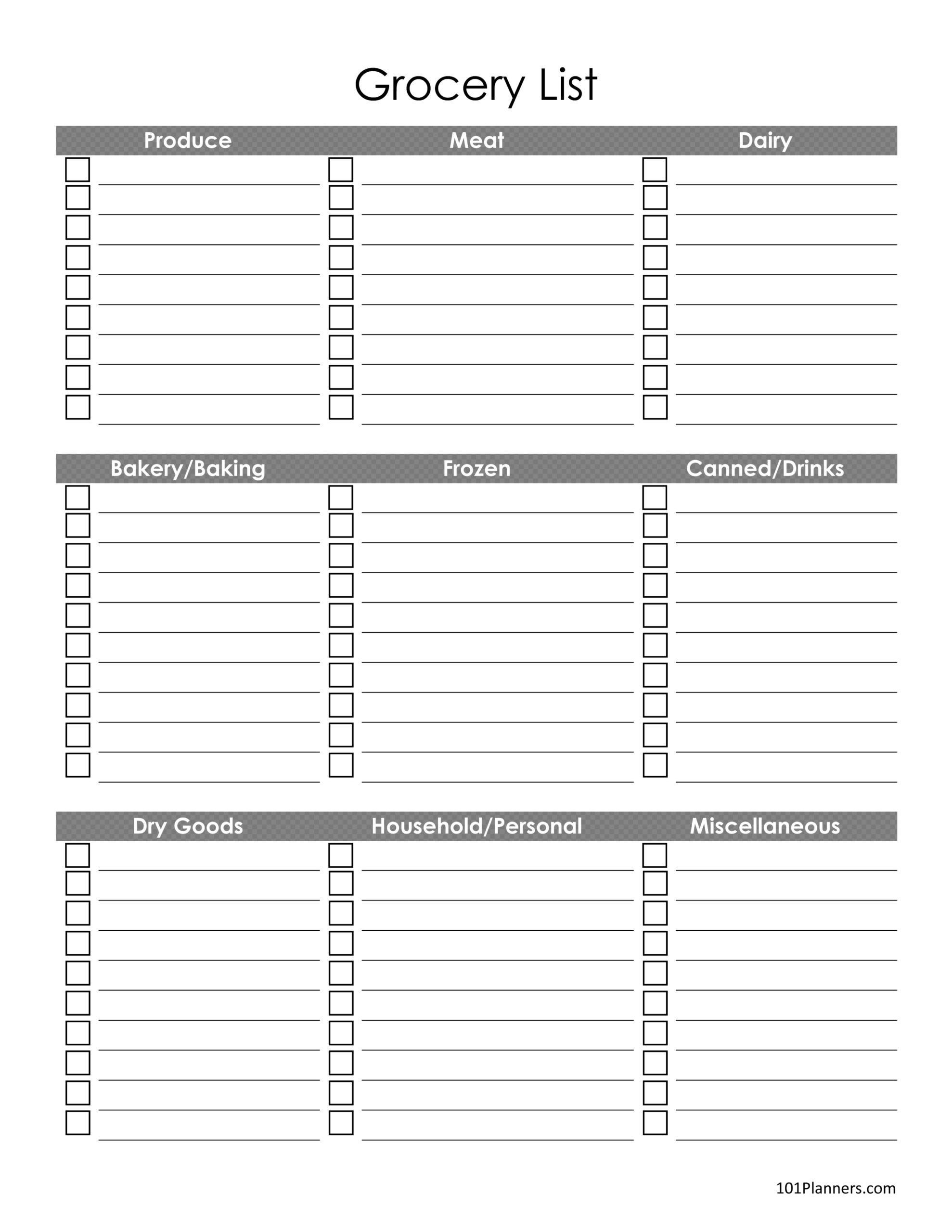 Free Printable Grocery List Template Bernard