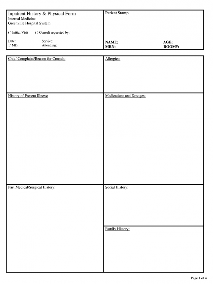 Free Printable History And Physical Template FREE Printable A Z