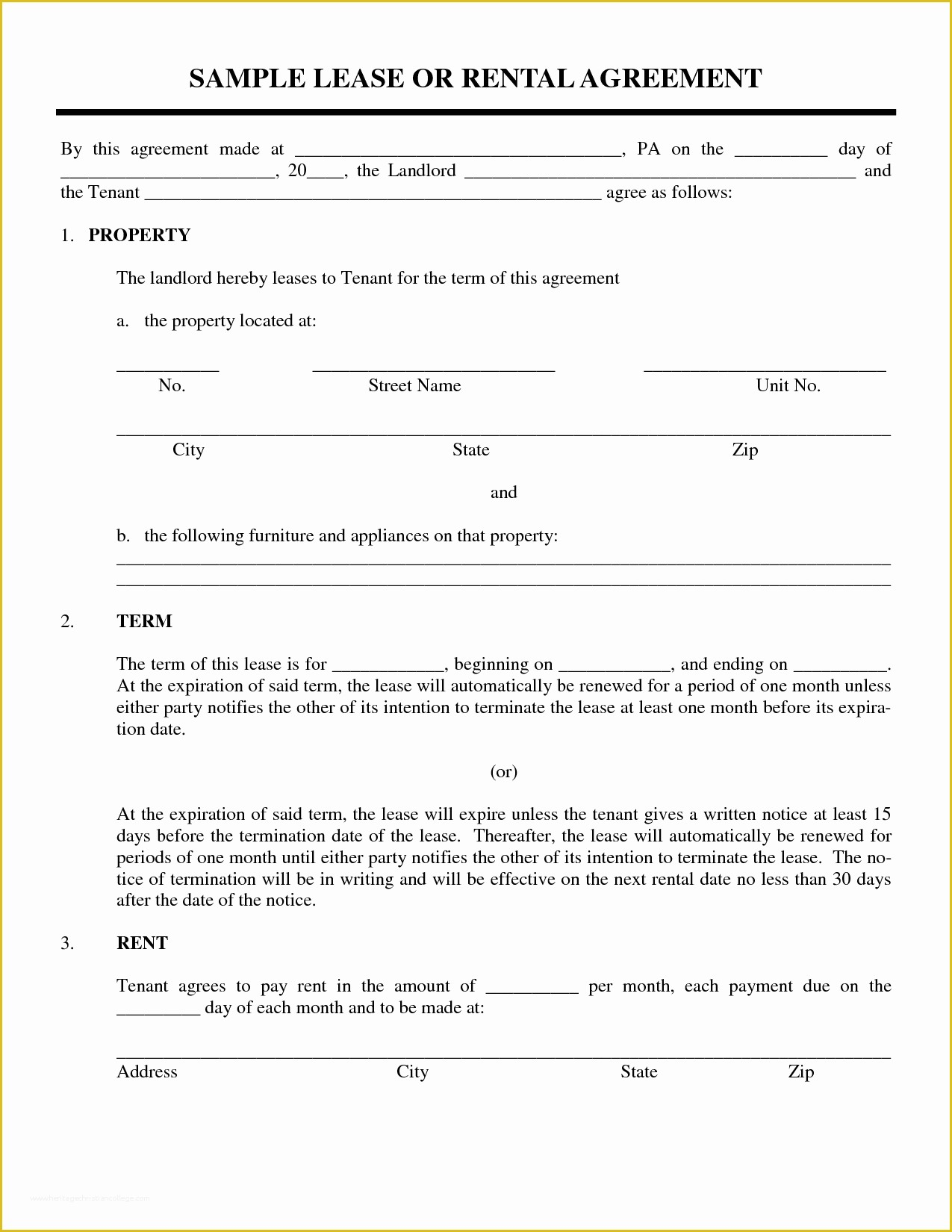 Free Printable Lease Template Of Sample Lease Or Rental Agreement 