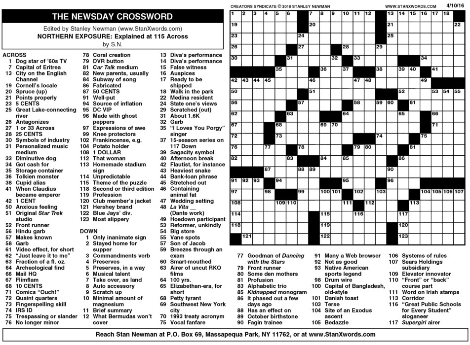 Free Printable Newspaper Crosswords