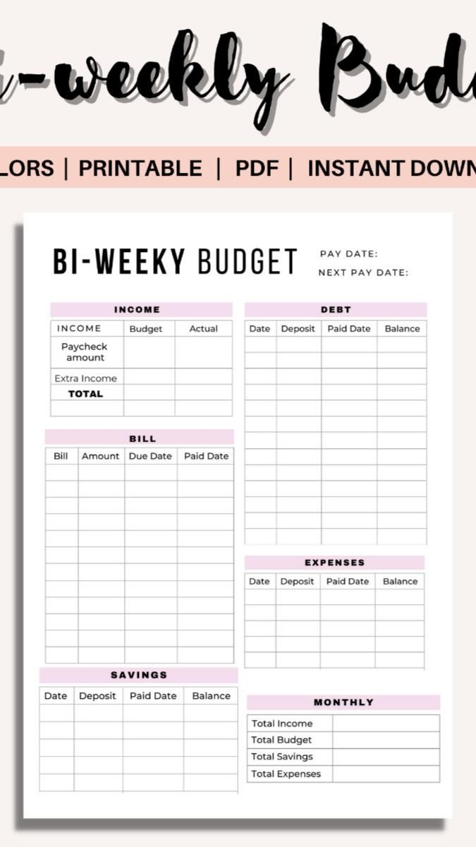 Free Printable Pdf Cute Biweekly Budget Template Linda Bail