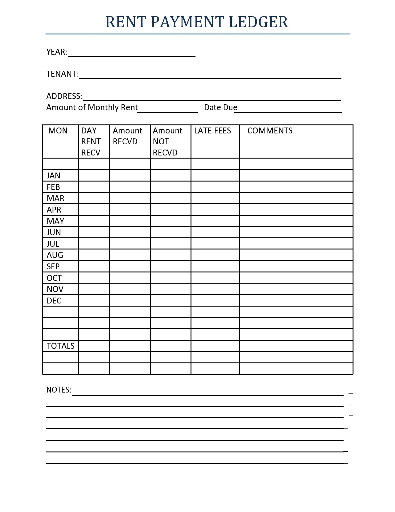 Free Printable Rental Ledger Template Printable Templates