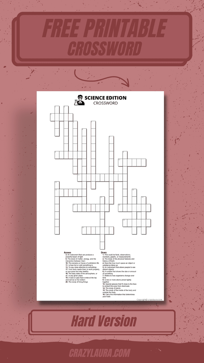 Free Printable Science Crossword Puzzles FREE Printable A Z