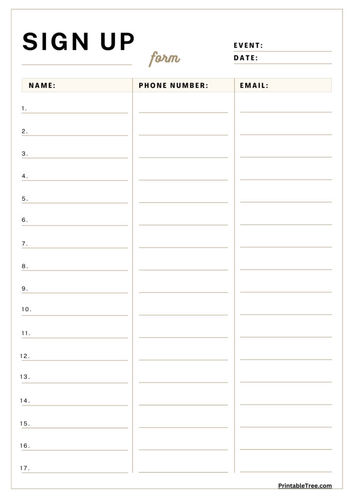 Free Printable Sign up Sheet And Sign in Sheet PDF And Word Templates 
