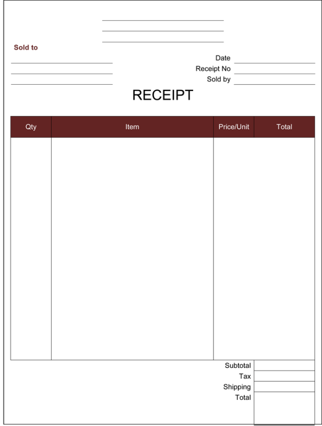 Free Printable Template For Receipts Printable Templates