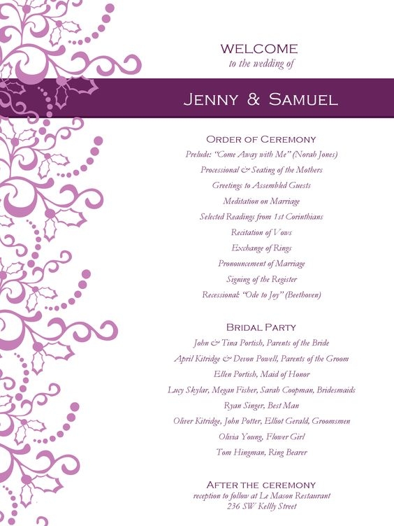Free Printable Wedding Program Templates Word CC Alcala Norte