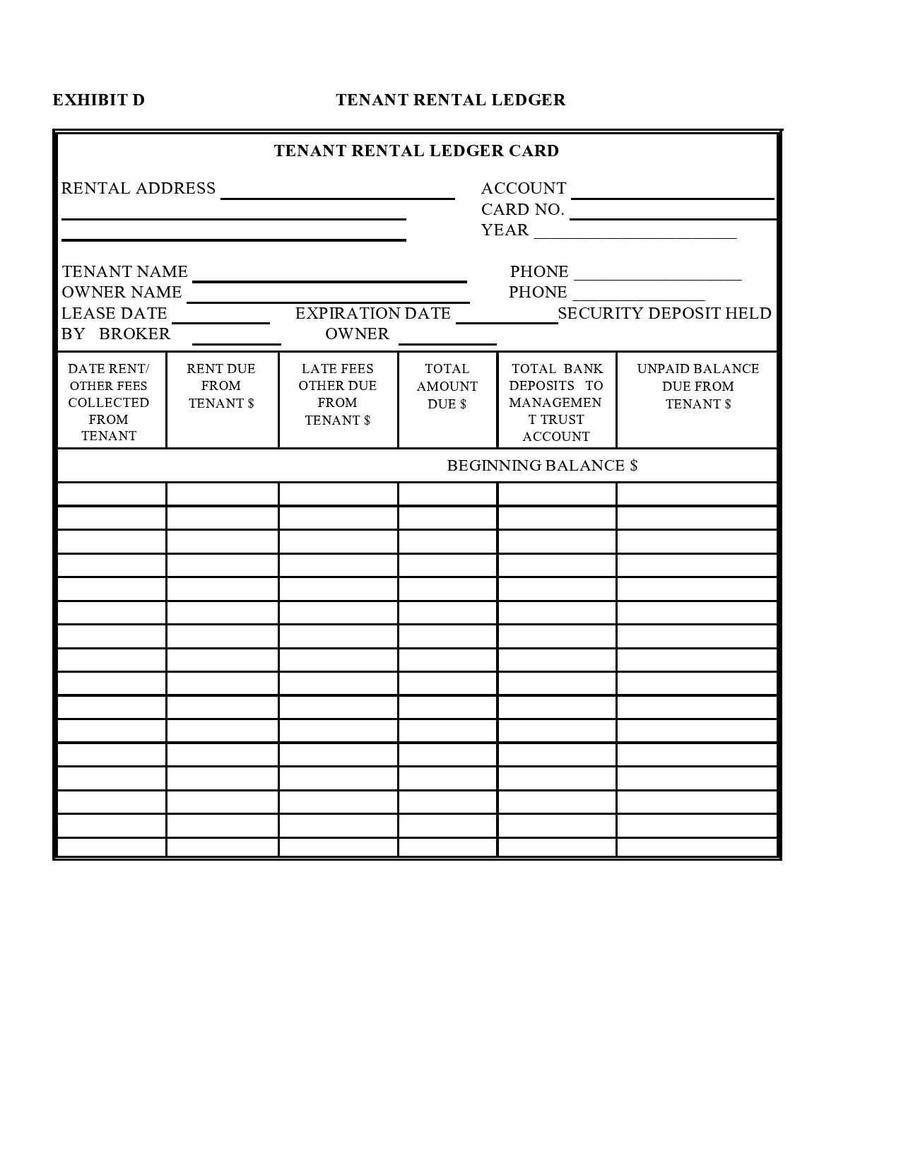 Free Rental Ledger Template