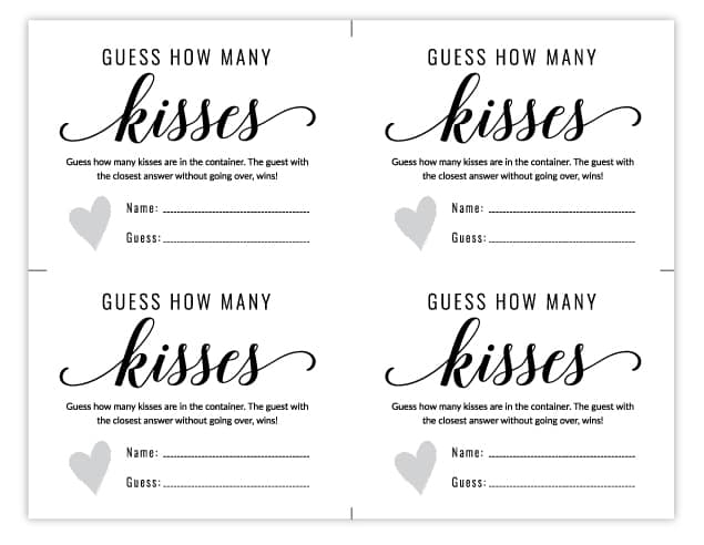 Free Template Guess How Many Kisses Free Printable Printable