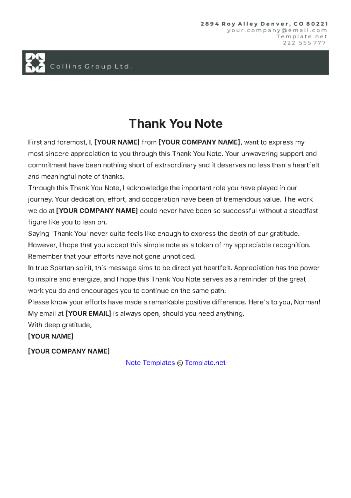 Free Thank You Note Templates Editable And Printable