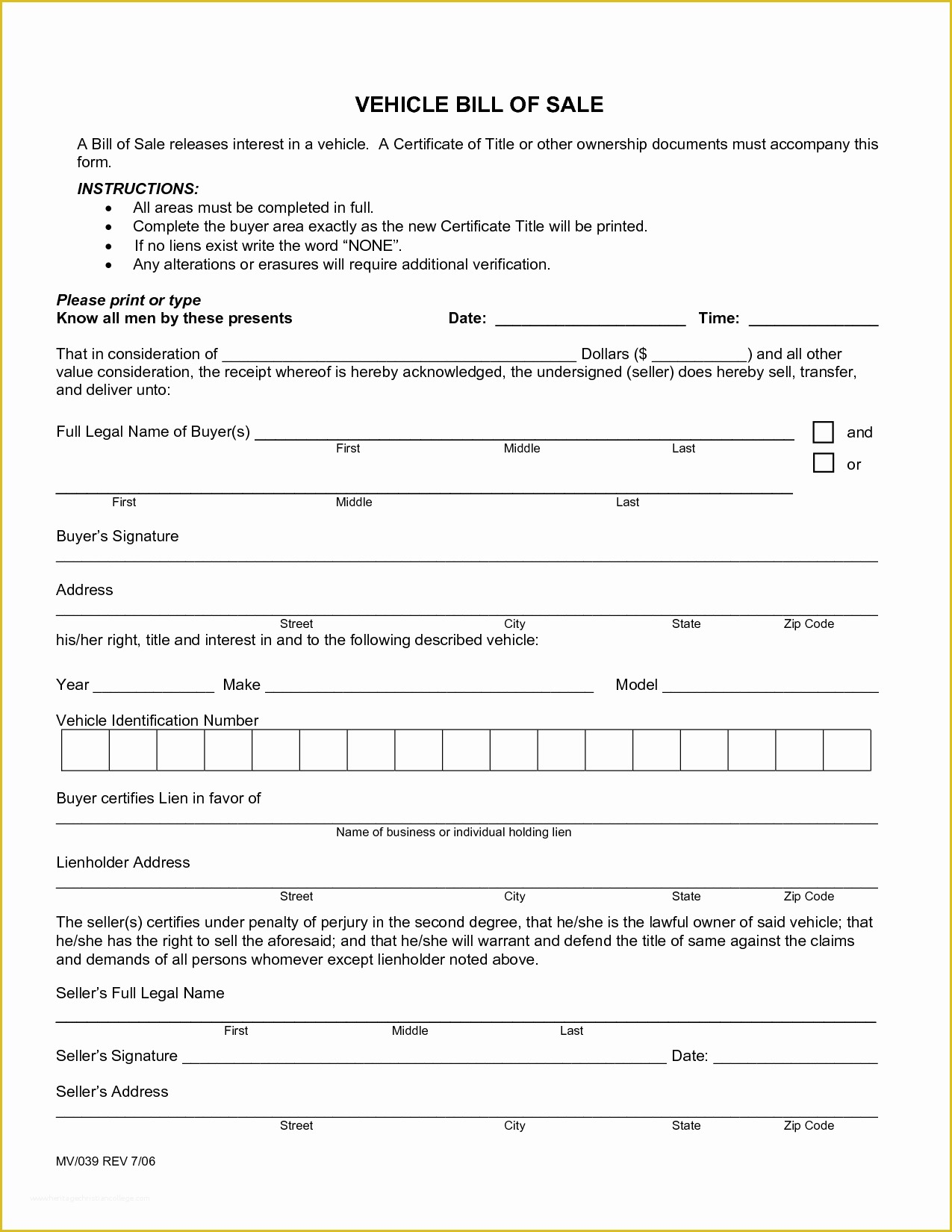Free Vehicle Bill Of Sale Template Of Free Printable Free Car Bill Of