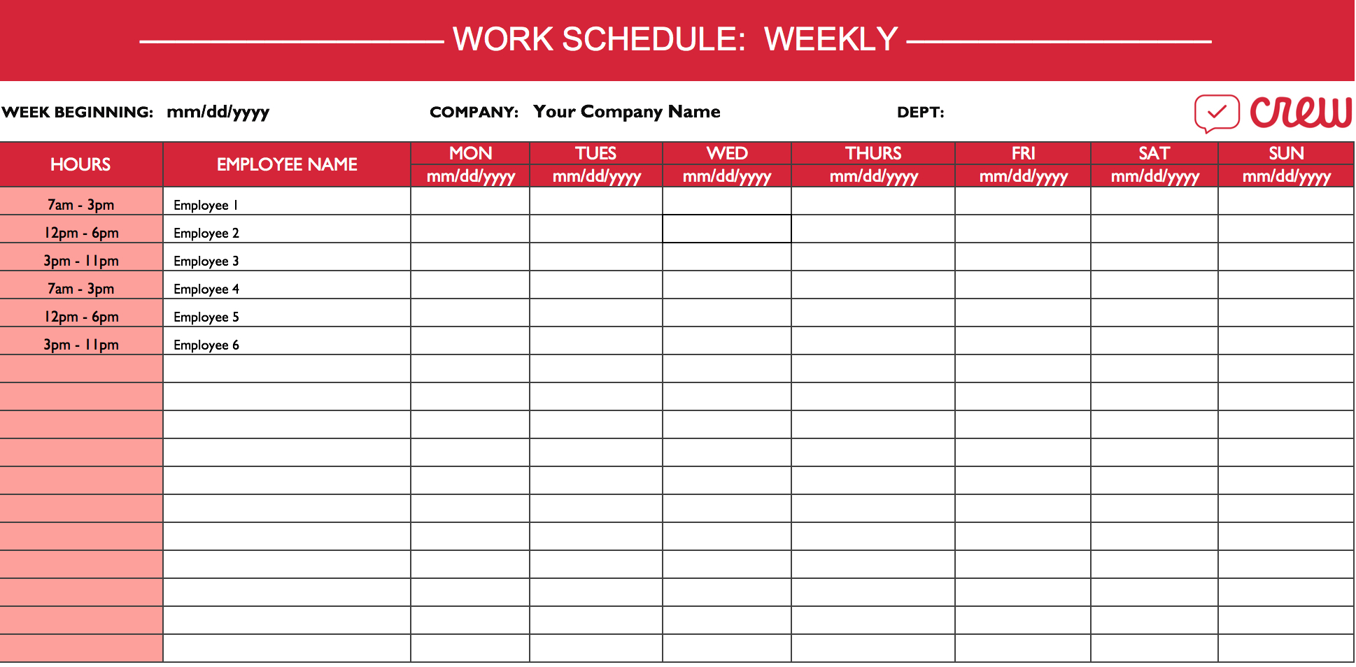 Free Weekly Employee Work Schedule Template Printable Questsmarts