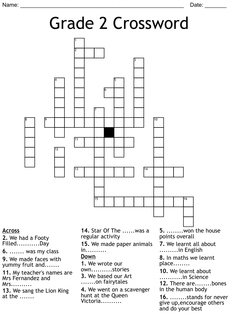 Grade 2 Crossword Puzzles Printable Free Crossword Puzzles Printable