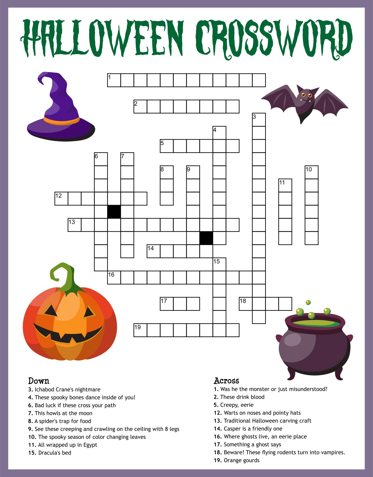 Halloween Crosswords Printable