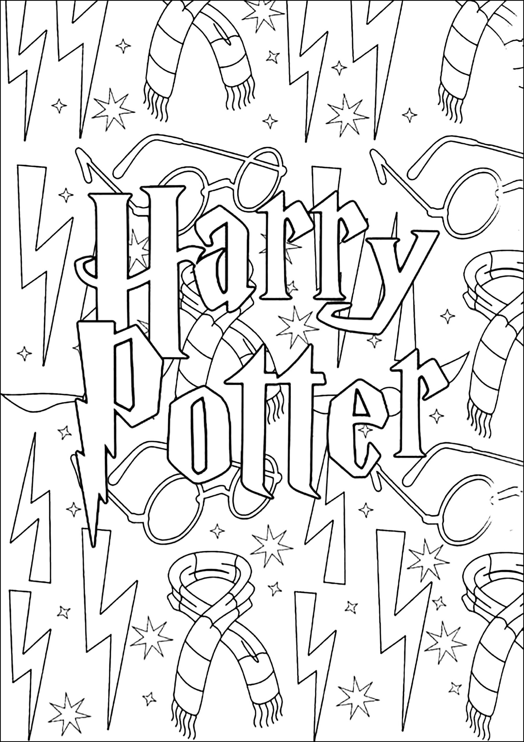Harry Potter Logo And Background Elements Harry Potter Coloring Pages