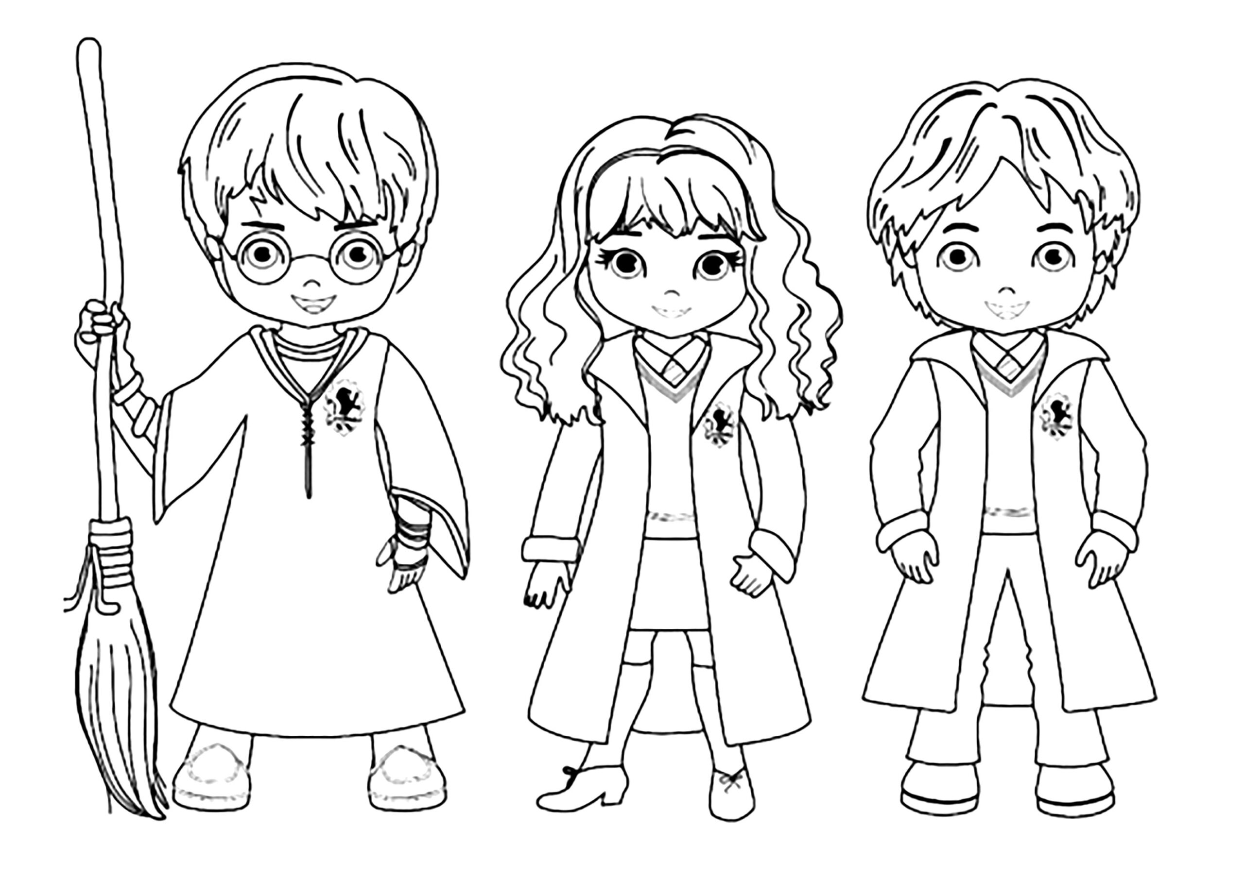 Harry Ron And Hermione Drawn In Kawaii Style Harry Potter Coloring 