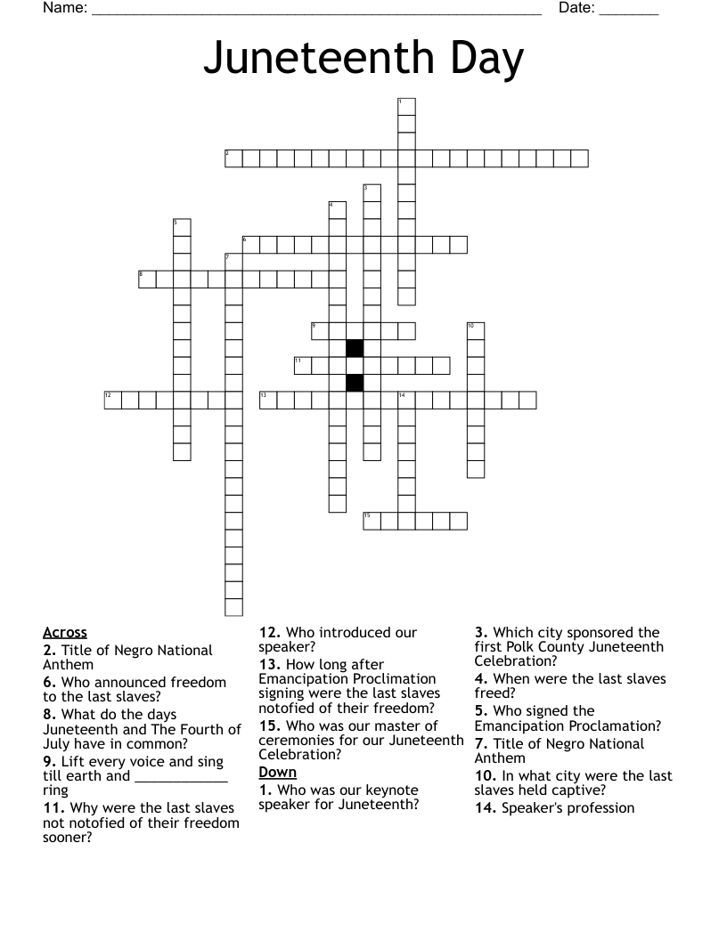 June Crossword Puzzle Printable