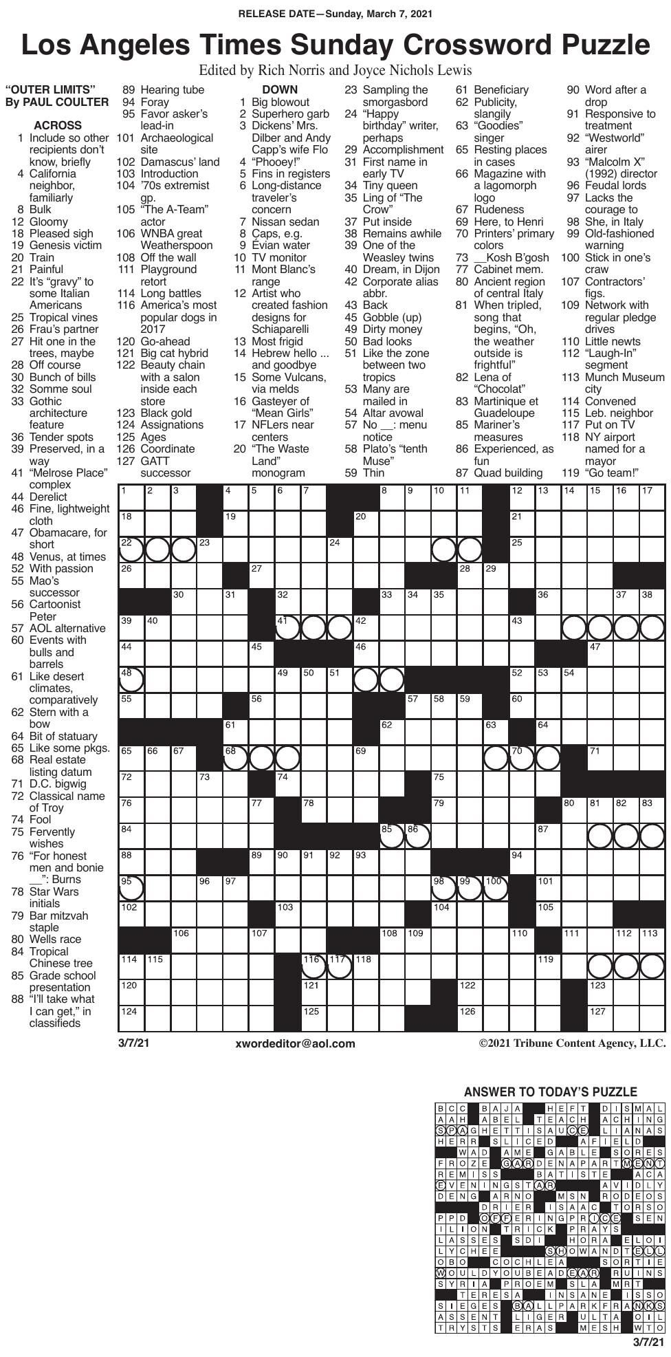 La Times Printable Crossword Puzzles 2018 Free Crossword Puzzles