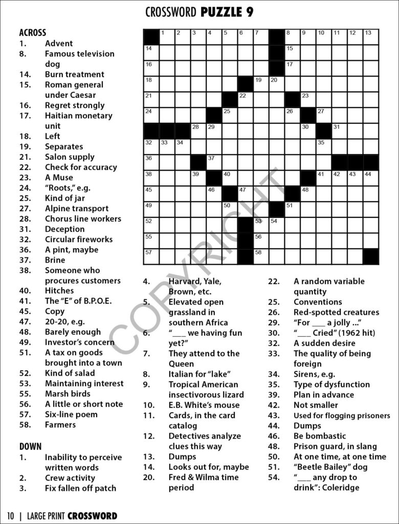 Large Printable Crossword Puzzles Free Crossword Puzzles Printable
