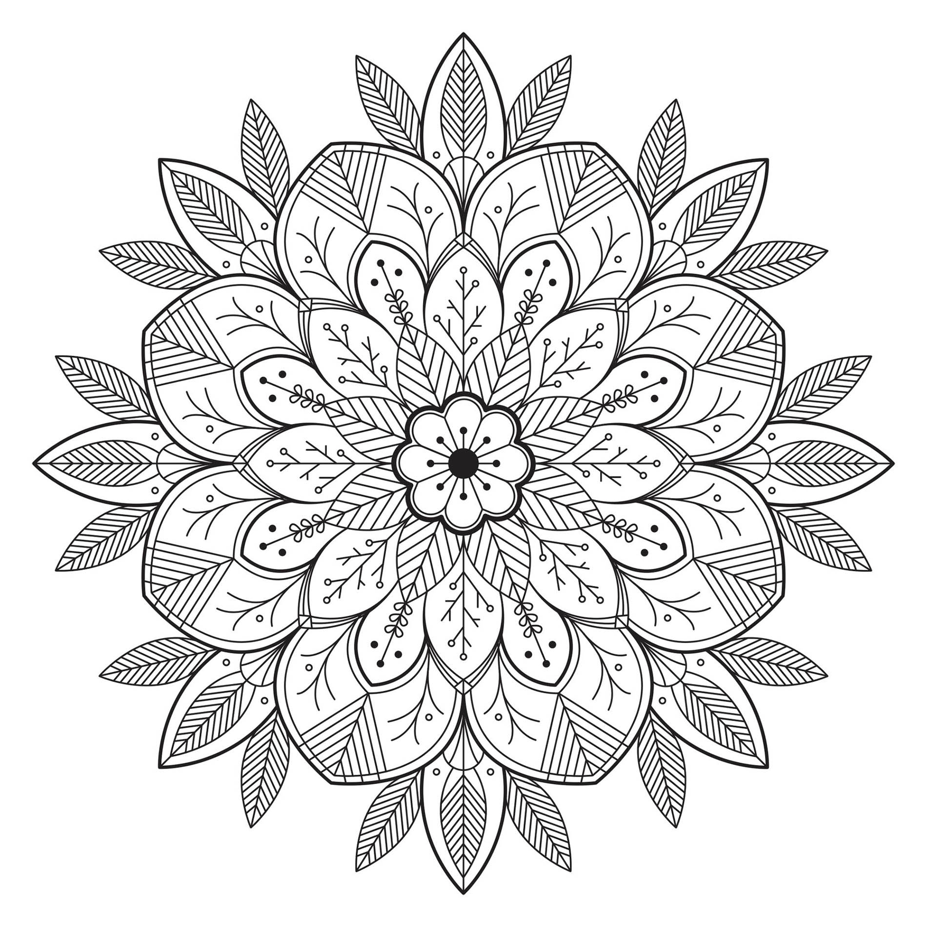 Mandala With Leaves And Flowers Mandalas Kids Coloring Pages