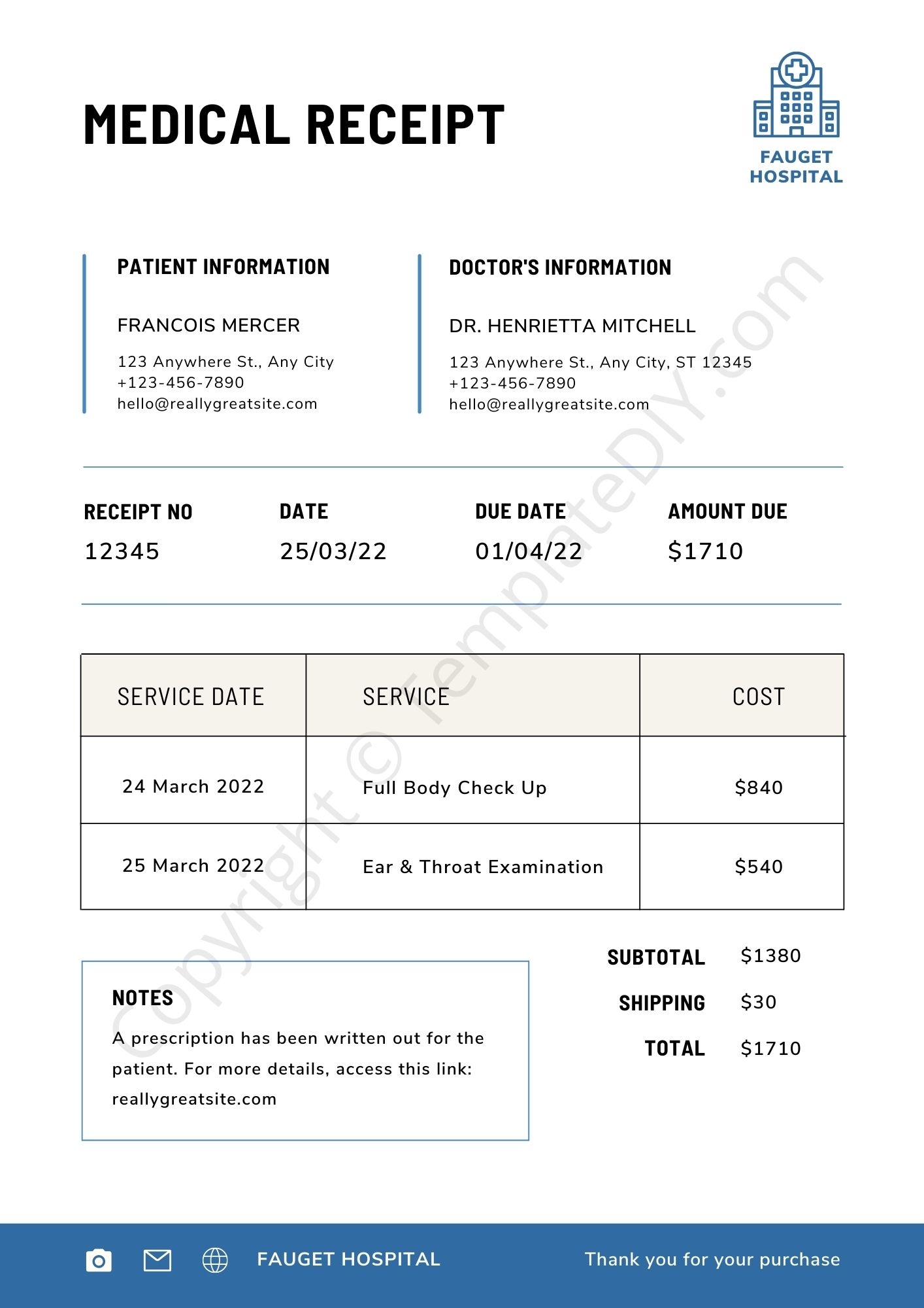 Medical Receipt Template In Printable Free Receipt Template Receipt 