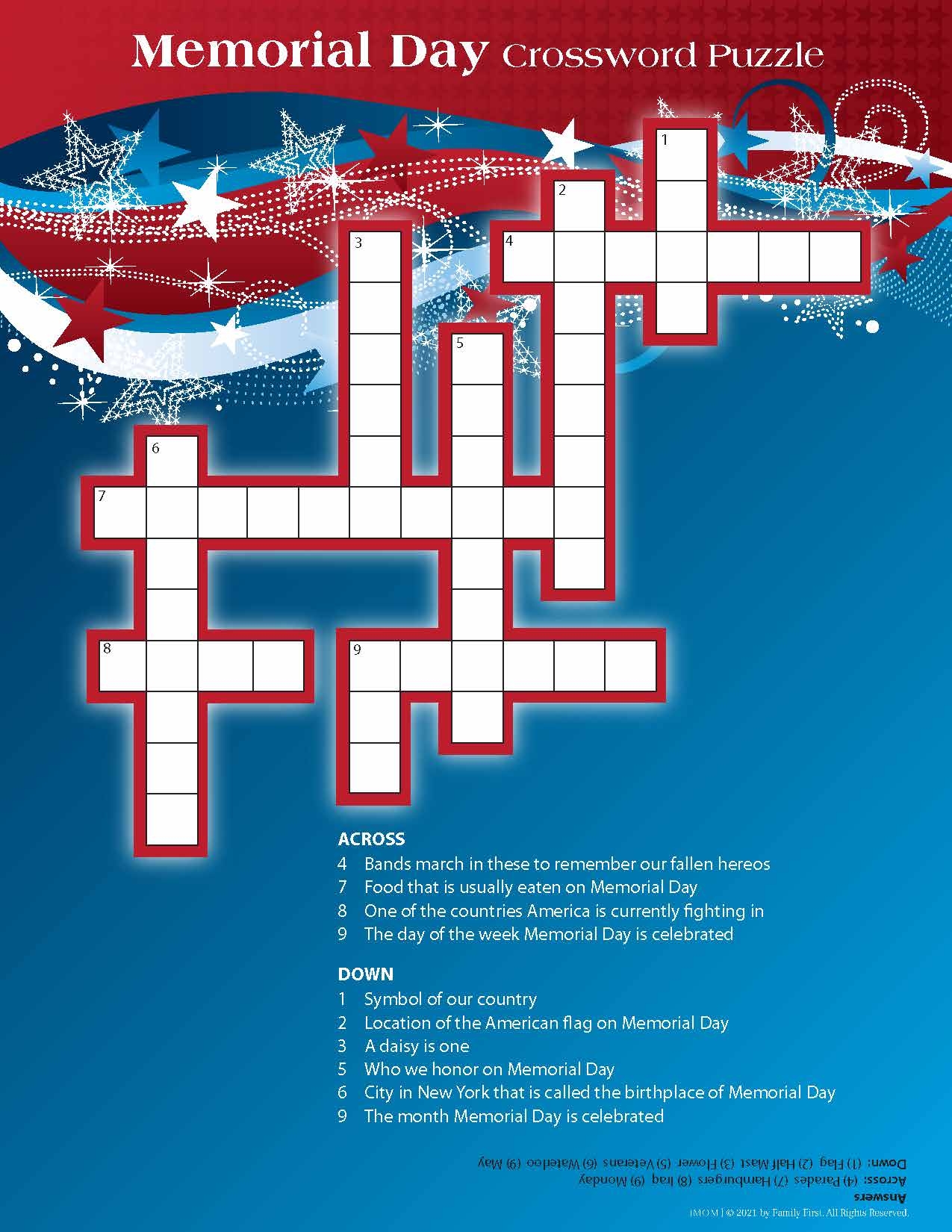 Memorial Day Activities Crossword Puzzle For Kids IMOM