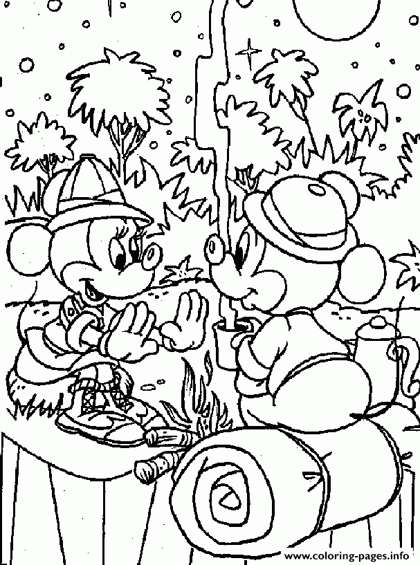 Mickey And Minnie Camping Disney Coloring Page Printable
