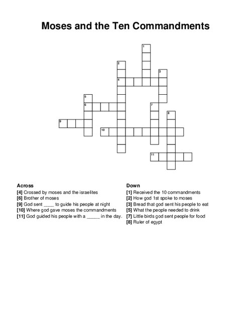 Moses And The Ten Commandments Crossword Puzzle
