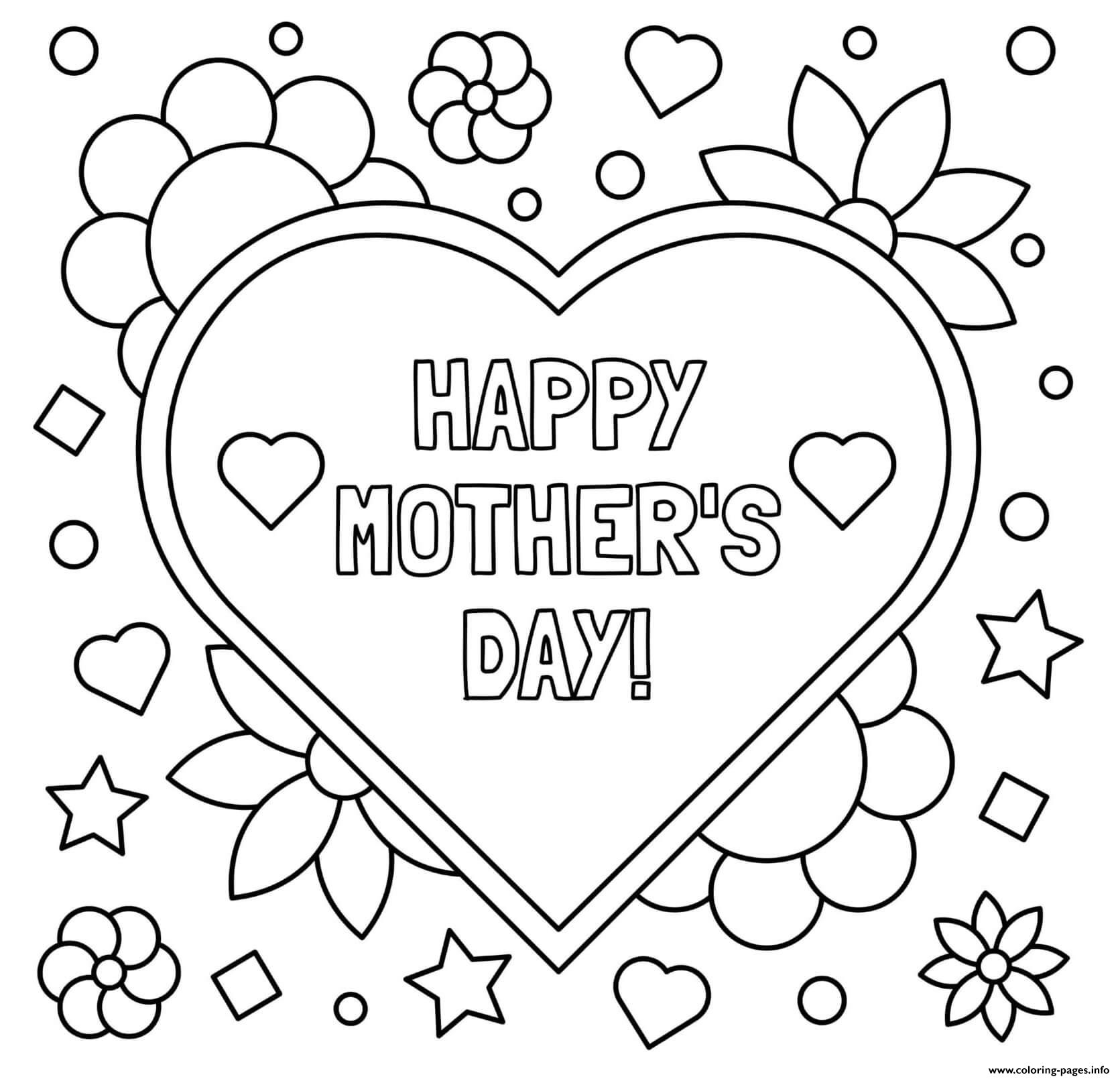 Mothers Day Heart Flowers Stars Coloring Page Printable