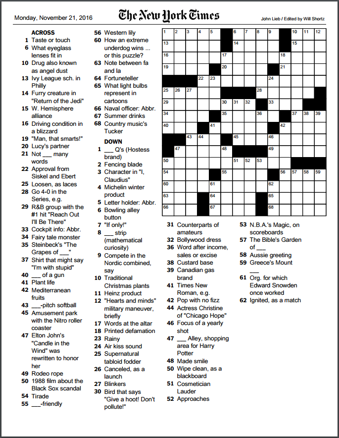 New York Times Printable Crossword Puzzle Vrogue co