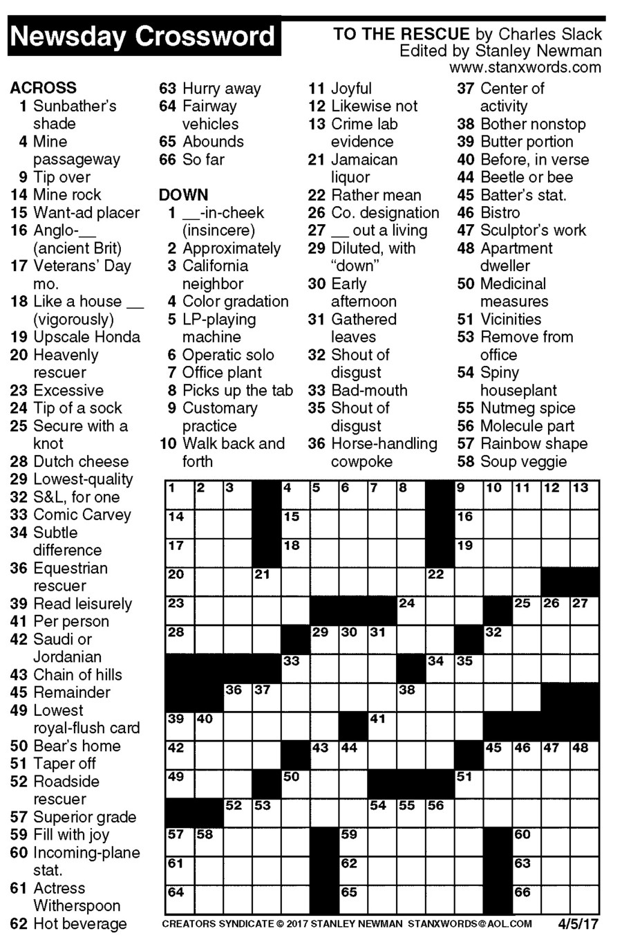 Newsday Crossword Puzzle For Jun 07 2018 stanley Newman Printable 