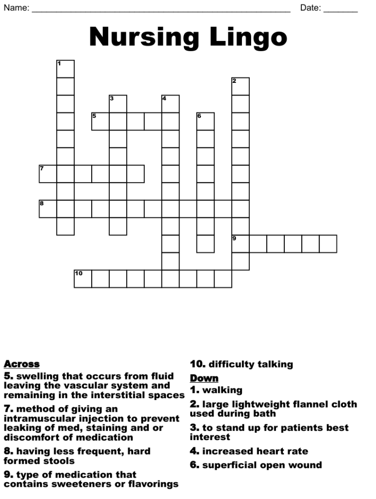 Nursing Crossword Puzzles Printable Free Crossword Puzzles Printable