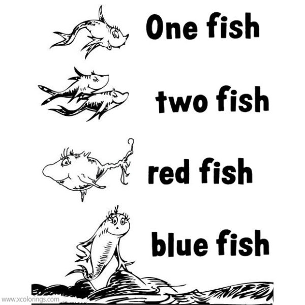 One Fish Two Fish Red Fish Blue Fish Coloring Pages Printable 