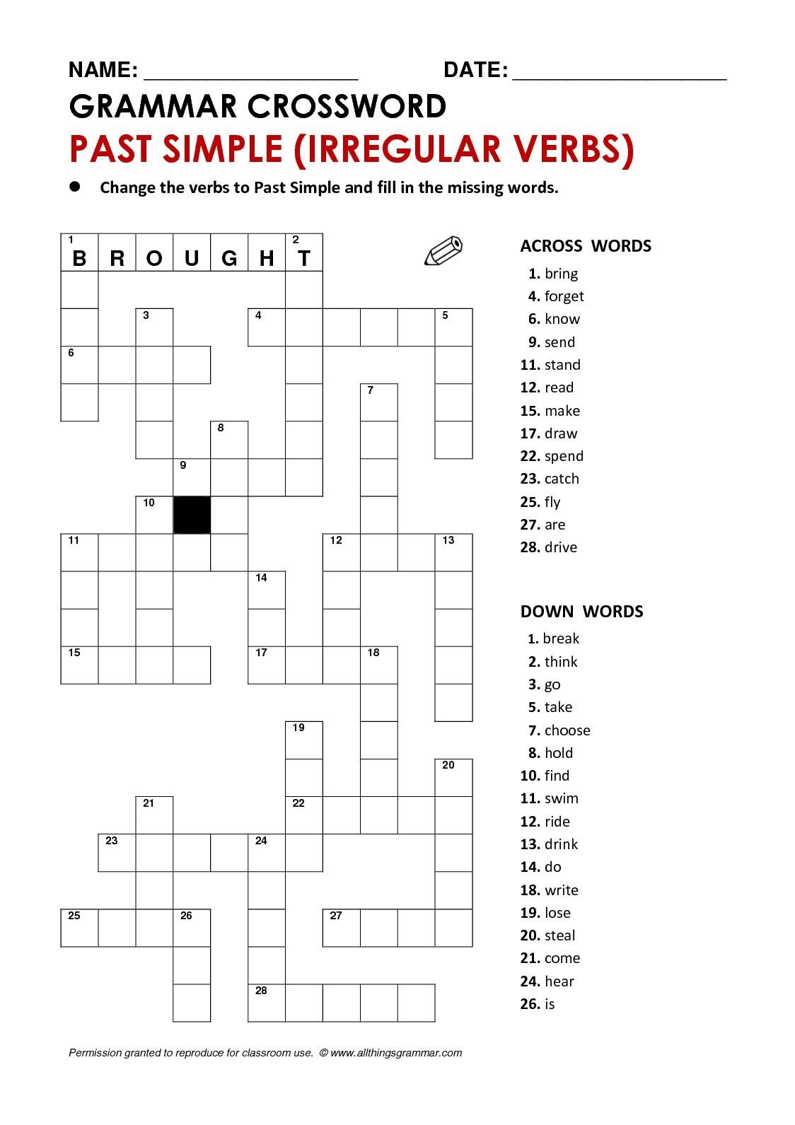 Past Simple Crossword Puzzle