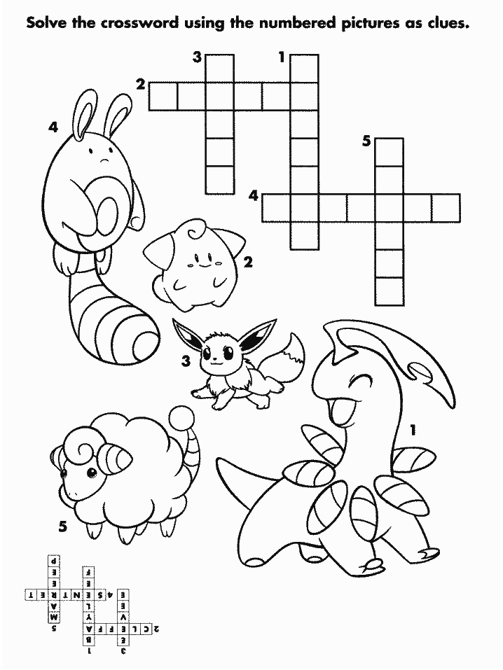 Pokemon Crossword Puzzle Color Page Printable Coloring Book 