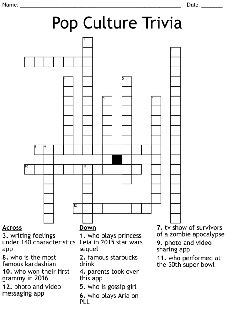 Pop Culture Crossword Puzzles Printable Free Crossword Puzzles Printable