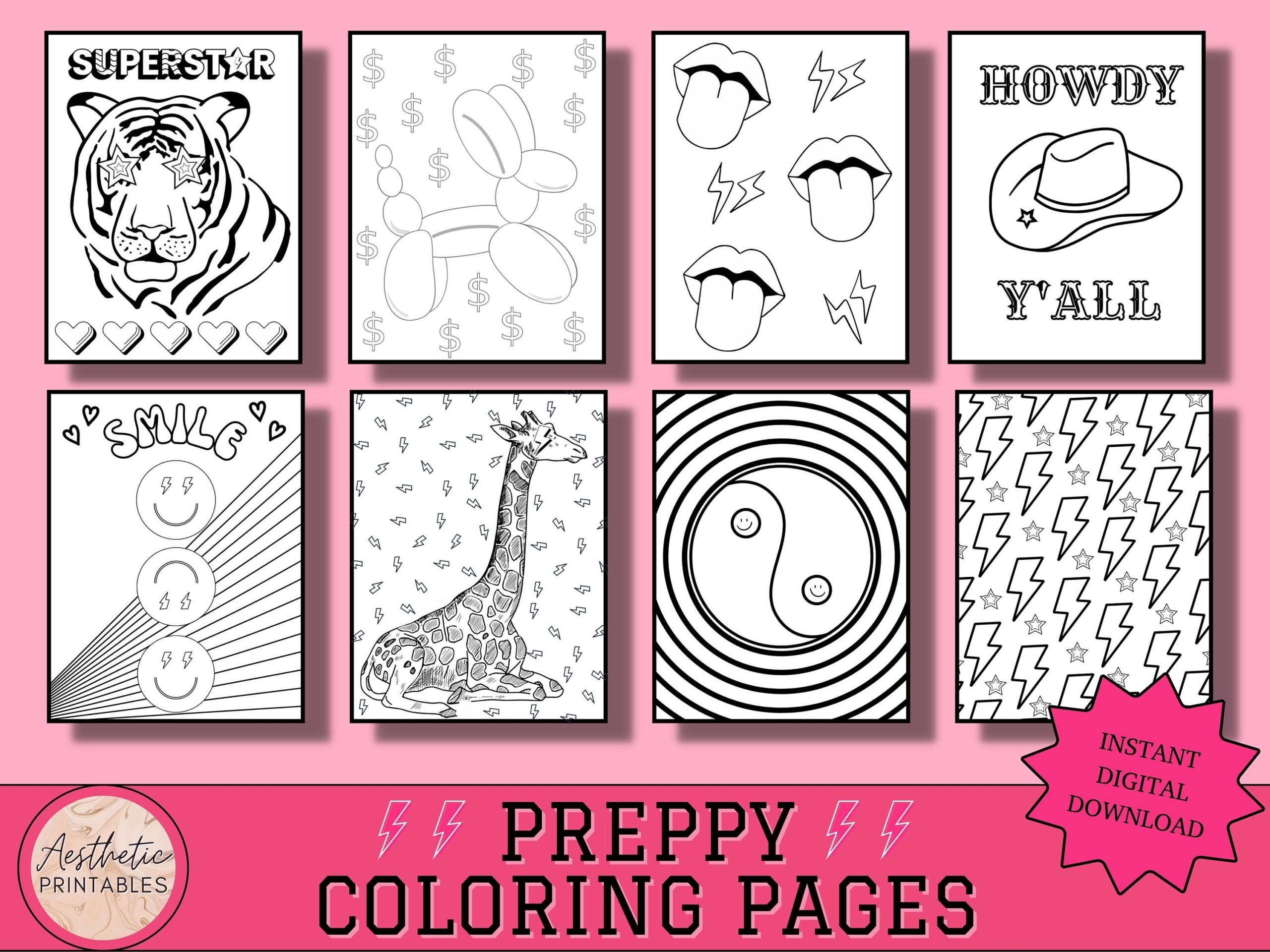 Preppy Coloring Pages Aesthetic Coloring Pages Printable Easy PDF 