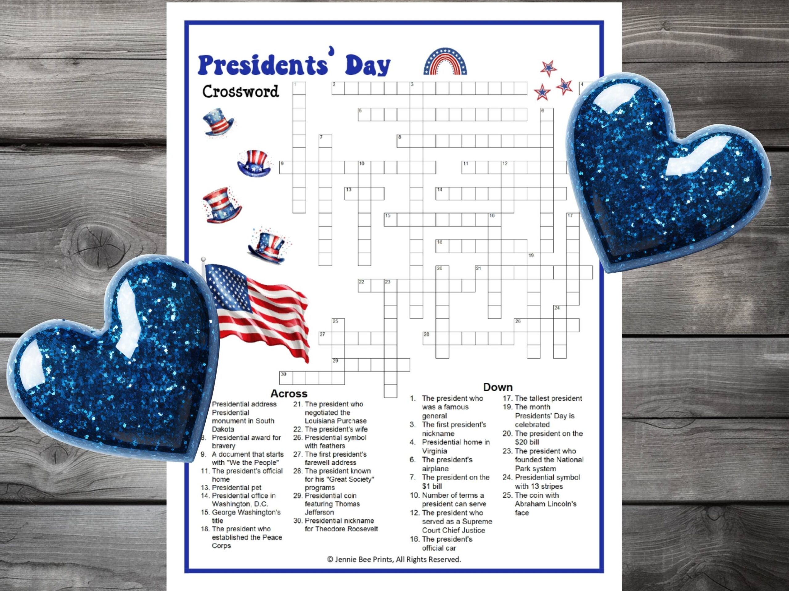 Presidents Day Crossword Puzzle Family Friendly Fun Printable Puzzles 