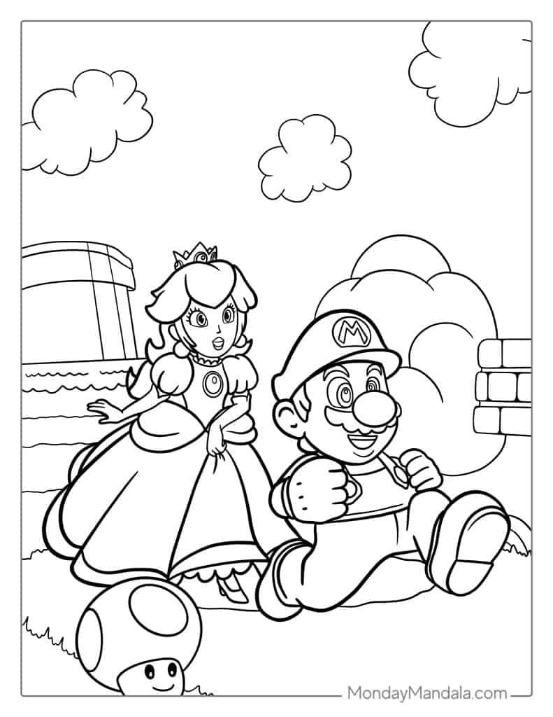 Princess Peach Coloring Page Free PDF Printables Coloring Home