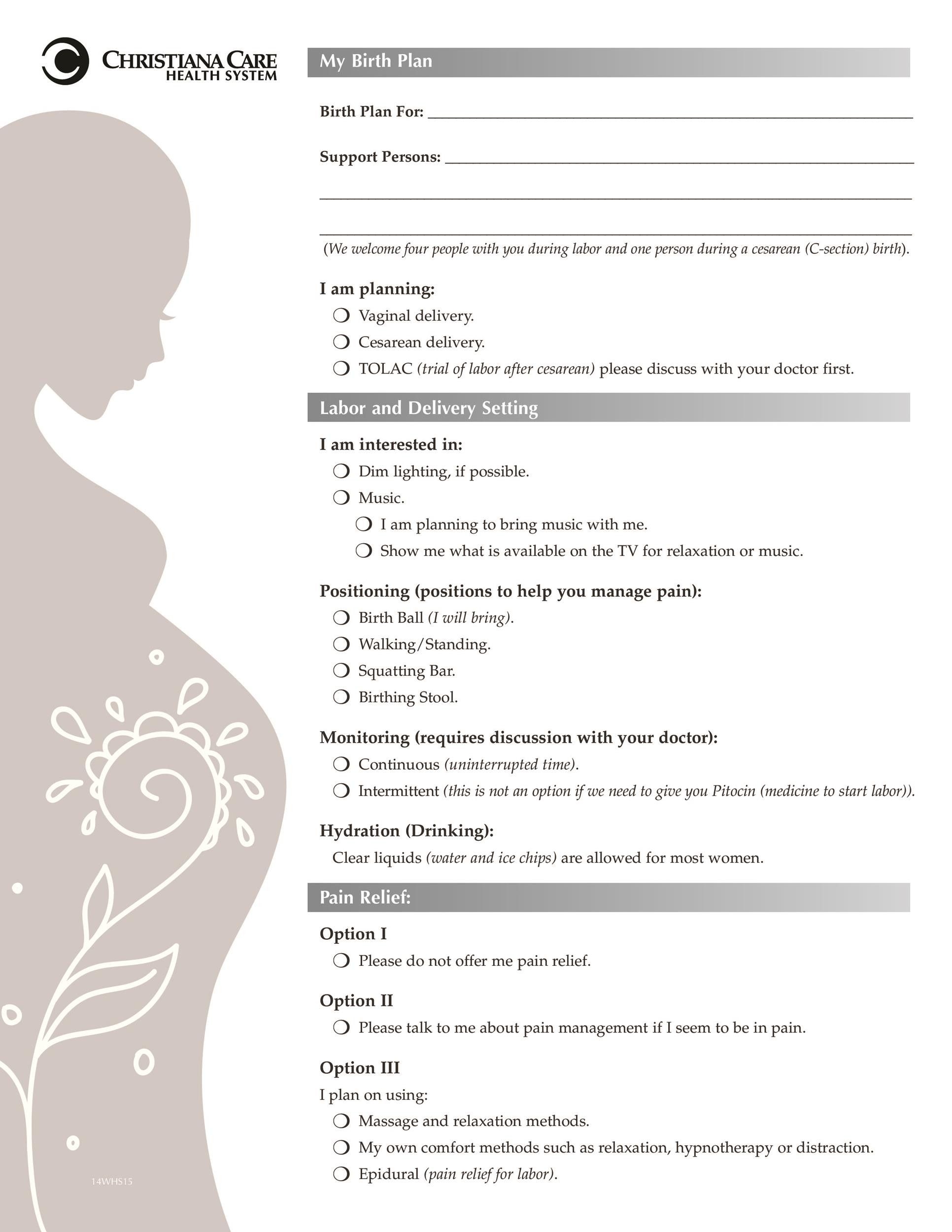 Printable Birth Plan Template Content Calendar Template
