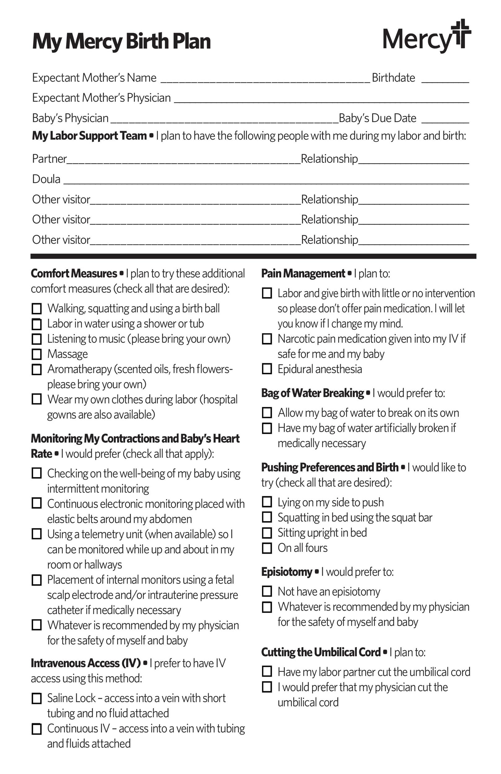 Printable Birth Plan Template Free Free Templates Printable