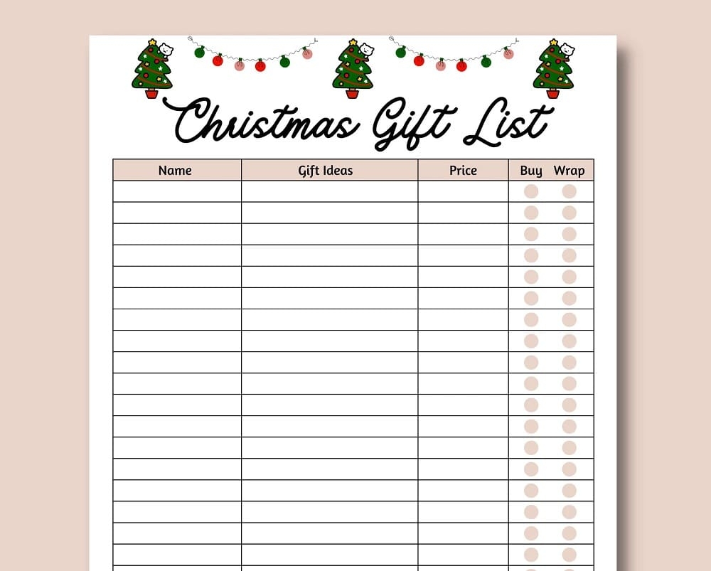Printable Christmas List Template PrintableLib