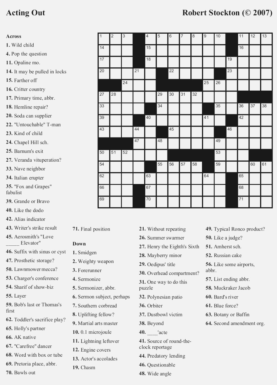 Printable Crossword Large Print Printable Crossword Puzzles