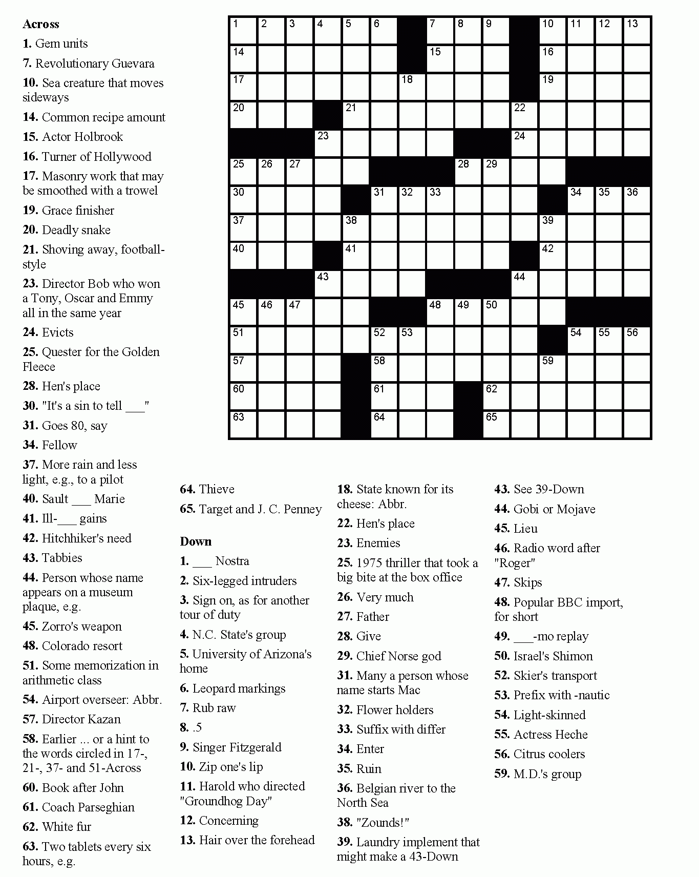 Printable Crossword Puzzles Beginners Printable Crossword Puzzles