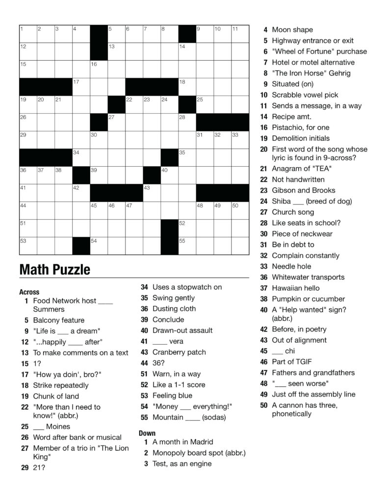 Printable Crosswords High School Sally Crossword Puzzles