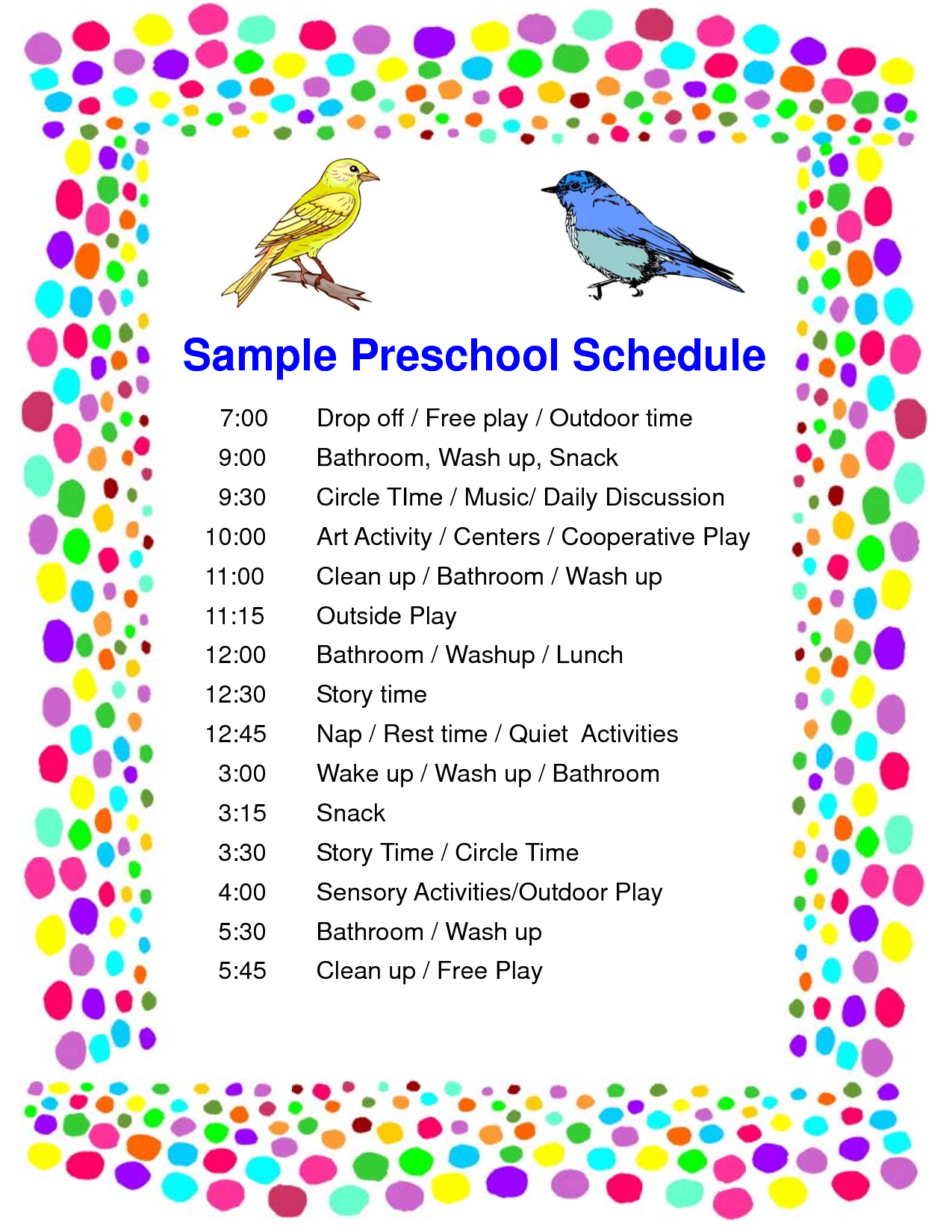 Printable Daily Schedule Template For Preschool Printable Templates