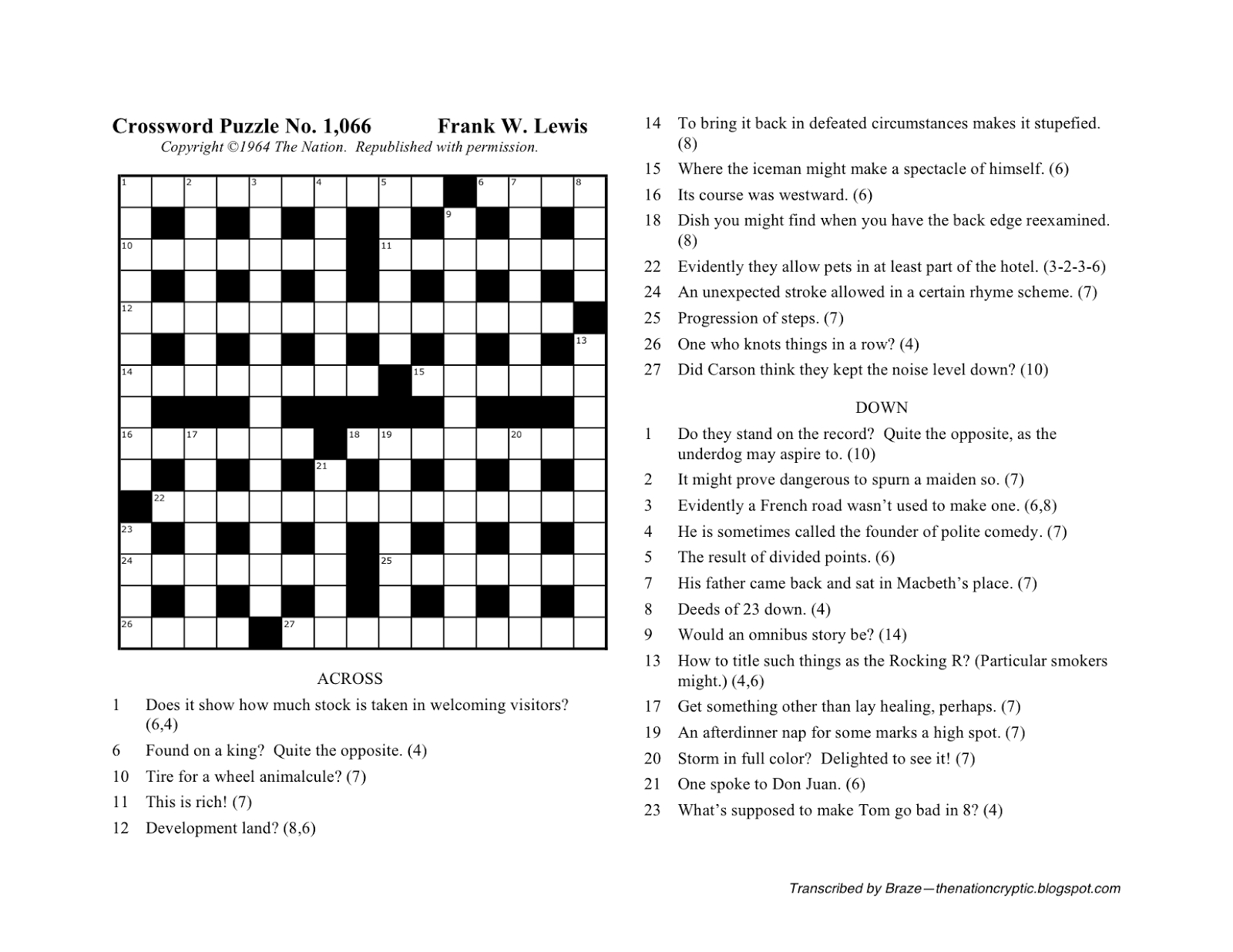 Printable Diagramless Crossword Puzzles Printable Crossword Puzzles