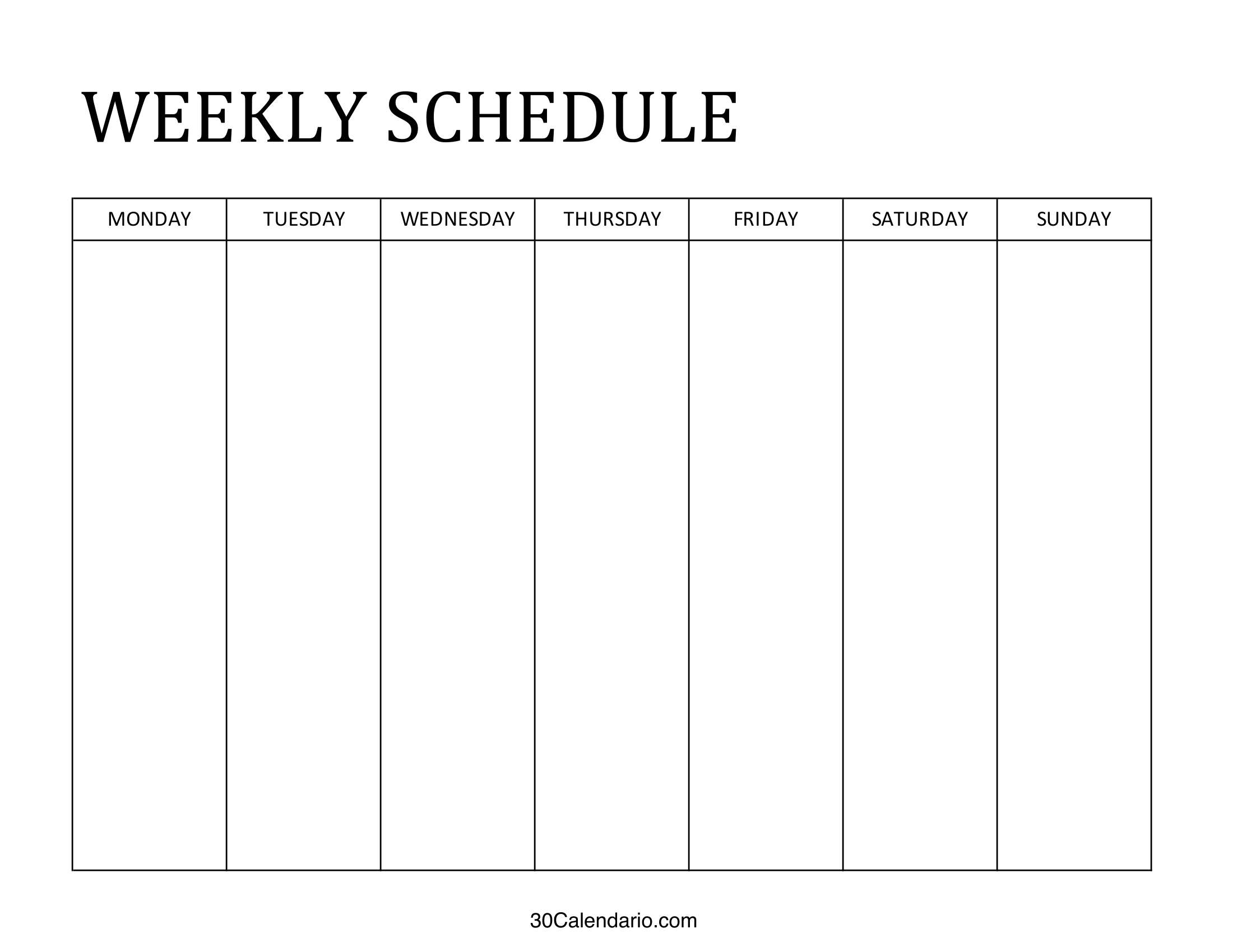 Printable Downloadable Weekly Schedule Template Free Printable Schedules