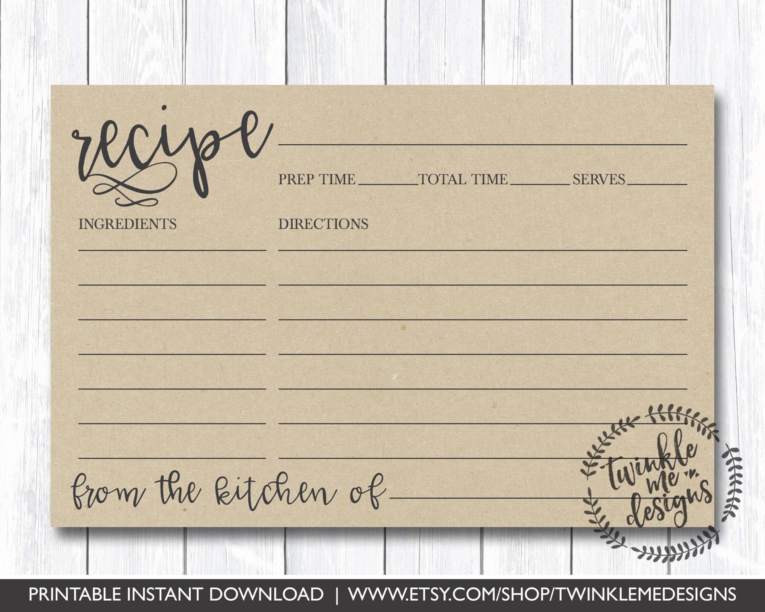 Printable Editable Recipe Card Template Content Calendar Template