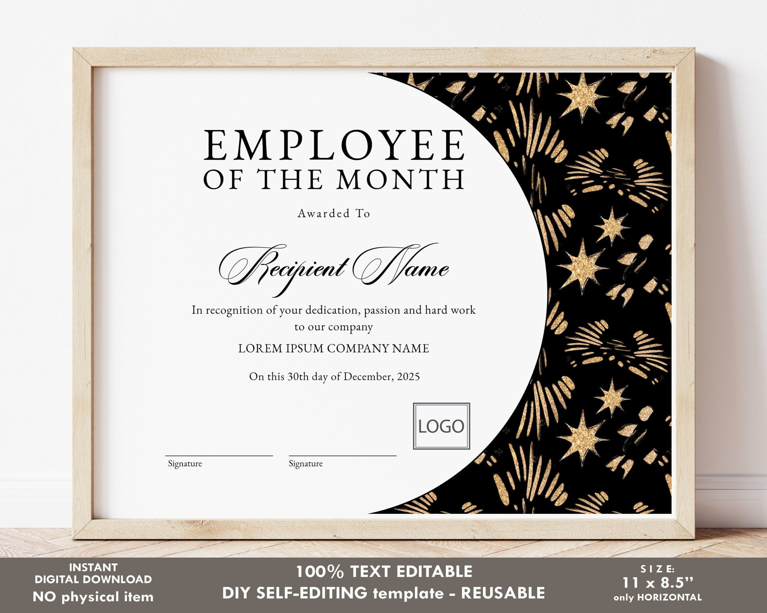 Printable Employee Of The Month EDITABLE Template Employee